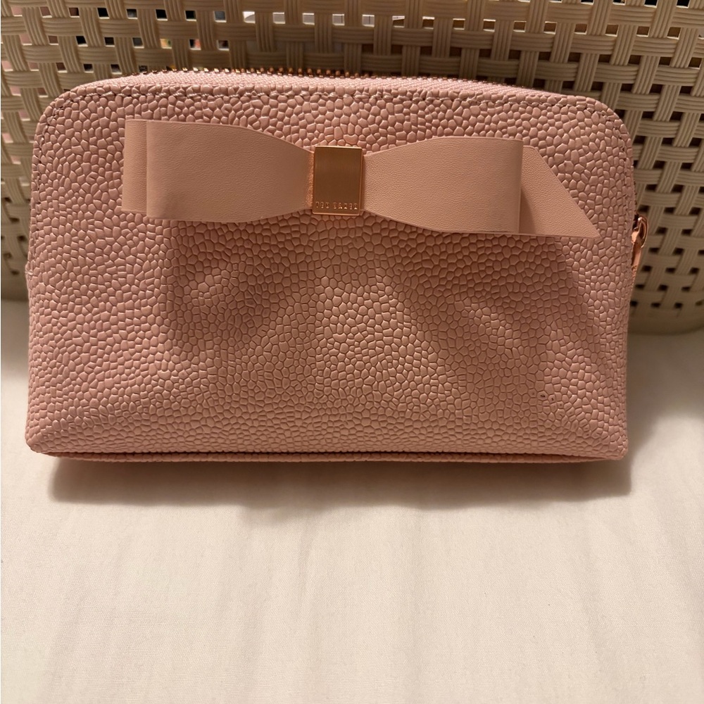 Ted Baker London Blush Pink Textured Bow coated leather  mini Cosmetic Bag
